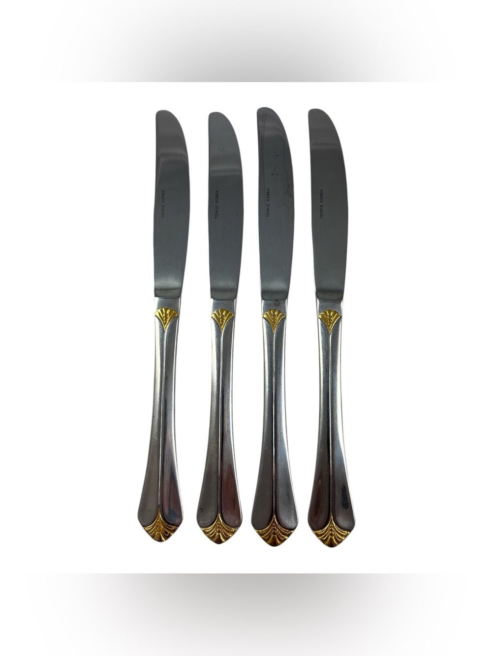 Towle Santa Barbara 18/8 Stainless Flatware Gold Accent 4 Dinner Knives 9"